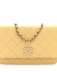 Caviar Quilted Studded CC Wallet on Chain WOC Yellow