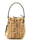 Raffia Lurex Vitello Laminato F is FNDI FF Crochet Mini Mon Tresor Bucket Bag Natural Oro