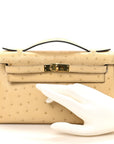 Ostrich Kelly Pochette Clutch Parchemin