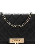 Lambskin Quilted Golden Class Wallet on Chain WOC Black