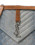 Denim Mixed Matelasse Triquilt Medium Monogram Envelope Satchel Blue