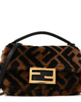 Shearling Vitello Dolce Macro FF 1974 Mini Baguette Tobacco Black