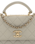 Lambskin Quilted Trendy CC Dual Handle Clutch With Chain Grey