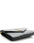 Grain De Poudre Matelasse Chevron Monogram Envelope Clutch Black