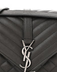 Sheepskin Tri-Quilt Monogram Medium College Bag Coal