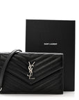 Grain De Poudre Matelasse Chevron Monogram Envelope Chain Wallet Black