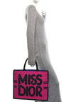 Canvas Embroidered Large Miss D1OR Graffiti Book Tote Fuchsia Purple