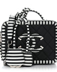 Caviar Quilted Striped Small CC Filigree Vanity Case Black White
