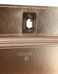 Metallic Lambskin Quilted Trendy CC Wallet On Chain WOC Gold