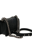 Lambskin Braided Woven Small Boy Flap Black