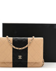 Lambskin Quilted Wallet On Chain WOC Beige Black