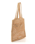 Yarn Raffia Effect Crochet Logo Embroidered Tote Bag Naturale