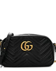 Calfskin Matelasse Small GG Marmont Chain Shoulder Bag Black