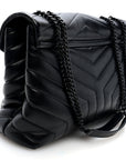 Calfskin Y Quilted Monogram Monochrome Medium Loulou Chain Satchel Black