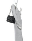 Lambskin Quilted Jumbo Double Flap Black