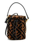 Shearling Vitello Dolce F is FNDI Macro FF 1974 Mini Mon Tresor Bucket Bag Tobacco Black