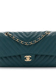 Caviar Chevron Quilted Medium Double Flap Green