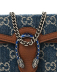 New Denim GG Monogram Dollar Calfskin Enamel Super Mini Dionysus Shoulder Bag Blue Tea Cuir Epilog Electric Blue