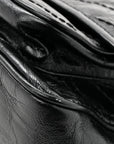 Crinkled Calfskin Matelasse Monogram Medium Niki Chain Satchel Black