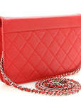 Grained Calfskin Quilted CC Box Wallet On Chain WOC Red