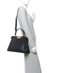 Vitello Seta Shiny Nappa Medium Peekaboo I SEE U Satchel Black Light Rose
