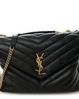 Calfskin Y Quilted Monogram Medium Loulou Chain Satchel Black
