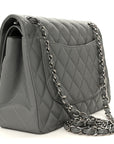 Caviar Quilted Jumbo Double Flap Grey