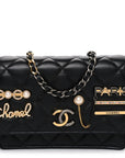 Lambskin Quilted Coco Clips Mini Wallet On Chain WOC Black