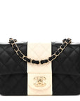 Lambskin Quilted Mini Rectangular Flap Black White