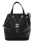 Calfskin Stitched Chain Top Handle Bucket Bag Black