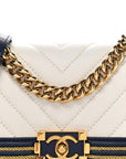 Calfskin Chevron Quilted Braided Small Boy Flap White Navy