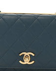 Lambskin Quilted Trendy CC Wallet On Chain WOC Blue