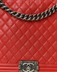 Calfskin Quilted Large Boy Flap Red