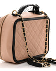 Caviar Quilted Large CC Filigree Vanity Case Beige Black