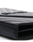 Grain De Poudre Matelasse Chevron Monogram Monochrome Envelope Chain Wallet Black