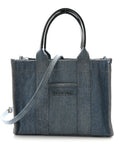 Washed Frayed Denim Logo Small Hardware Tote Blue