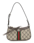 GG Supreme Monogram Textured Dollar Calfskin Web Mini Ophidia Shoulder Bag Beige Ebony New Acero