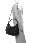 Grained Calfskin Saddle Soft Bag Black