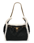 Crumpled Sheepskin Shearling Quilted Small CHNL 25 Handbag Black White