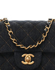 Denim Quilted Mini Rectangular Flap Dark Blue