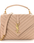 Sheepskin Matelasse Chevron Monogram Medium College Bag Dark Beige