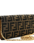 Fabric Jacquard FF 1974 Continental Wallet On Chain Tobacco Moro