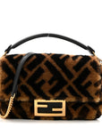 Shearling Vitello Dolce Macro FF 1974 Mini Baguette Tobacco Black