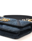 Denim Quilted CHNL 19 Flap Phone Holder With Chain Blue