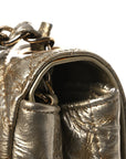 Metallic Crumpled Calfskin Chevron Quilted Mini Square Flap Gold