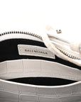Extra Supple Calfskin Crocodile Embossed Le Cagole Mini Purse With Chain White