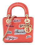 Calfskin Beaded Mini Lady D1OR Rouge Multicolor