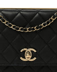 Lambskin Quilted Trendy CC Wallet On Chain WOC Black