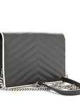 Grain De Poudre Matelasse Chevron Monogram Envelope Chain Wallet Asphalt White