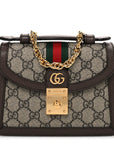 GG Supreme Monogram Textured Dollar Calfskin Web Mini Ophidia Padlock Top Handle Chain Shoulder Bag Beige Ebony New Acero
